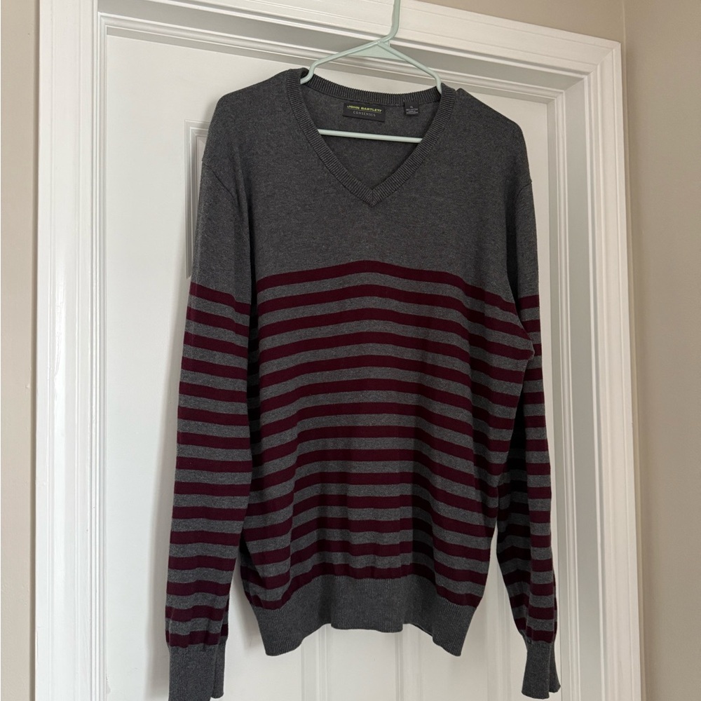 Men's Gray and Red Striped Sweater